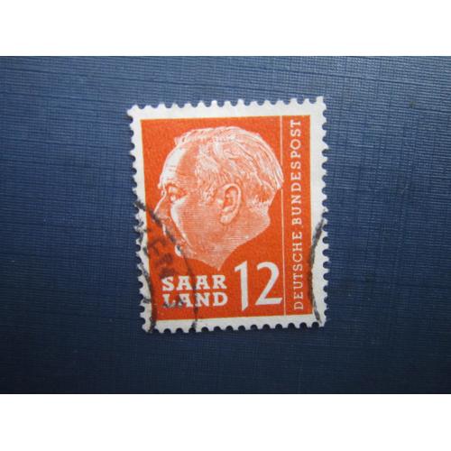 Марка Германия ФРГ Саар 1957 Президент Теодор Хойсс 12 фр гаш