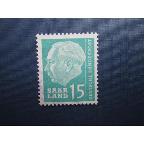 Марка Германия ФРГ Саар 1957 Президент Теодор Хойсс 15 фр гаш