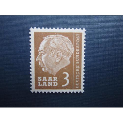 Марка Германия ФРГ Саар 1957 Президент Теодор Хойсс 3 фр гаш