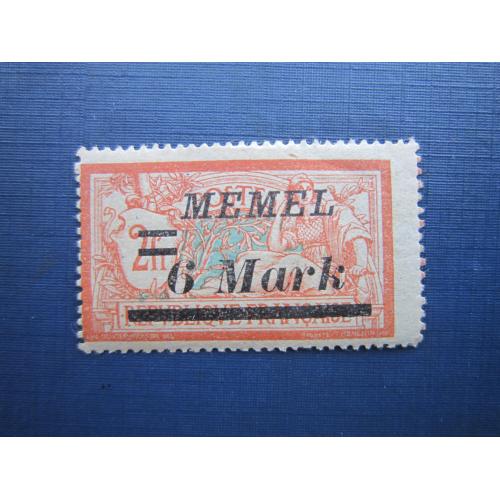 Марка Германия Мемель Клайпеда (Литва) 1922 стандарт надпечатка 6 мар/2 фр MH