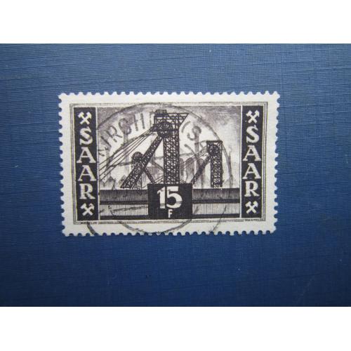 Марка Германия Саар 1953 шахта 15 фр чёрная гаш