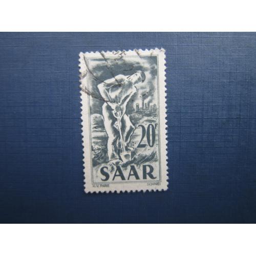Марка Германия Саар 1950 крестьянин копач с лопатой 20 фр гаш