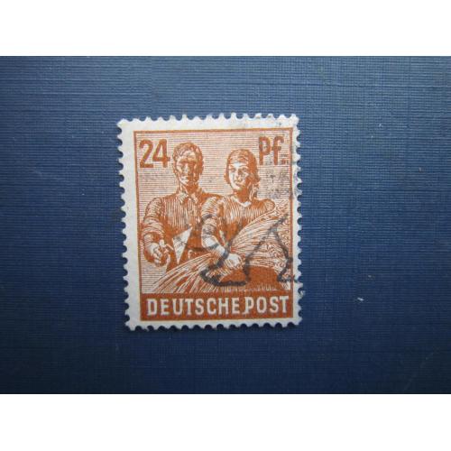 Марка Германия Союзническая зона оккупации 1947 стандарт строитель и крестьянка  24 пф гаш