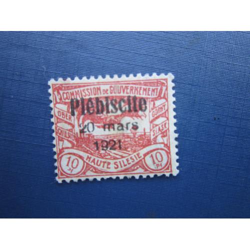 Марка Германия Верхняя Силезия  (Польша) 1921 стандарт надпечатка Плебисцит 10 пф без клея КЦ 5 $