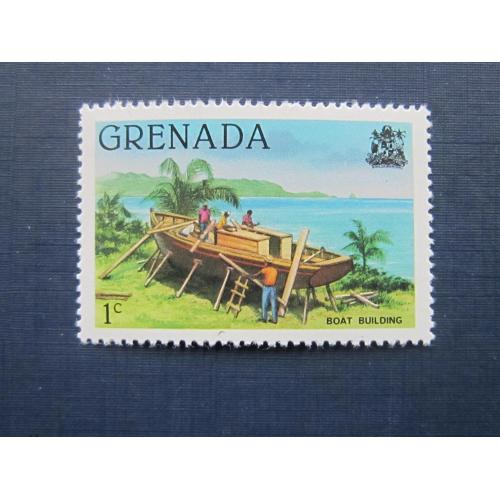 Марка Гренада 1980 транспорт корабль парусник яхта кораблестроение 1 цент MNH