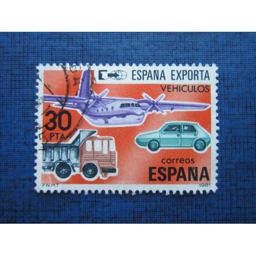 Марка Испания 1981 транспорт самолёт автомобиль Испанский экспорт гаш