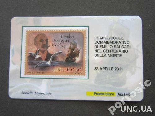 марка Италия 2011 Сальгари парусник карточка MNH
