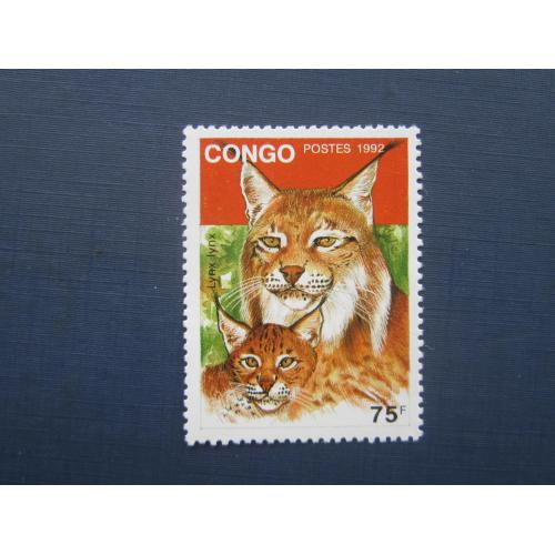 Марка Конго 1992 фауна рысь MNH