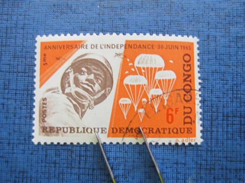 Марка Конго ДР 1965 6 франков транспорт самолёт парашютисты спорт 5-я годовщина независимости гаш