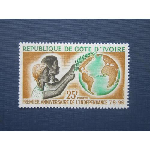 Марка Кот-де-Ивуар берег Слоновой Кости 1961 годовщина независимости карта MNH