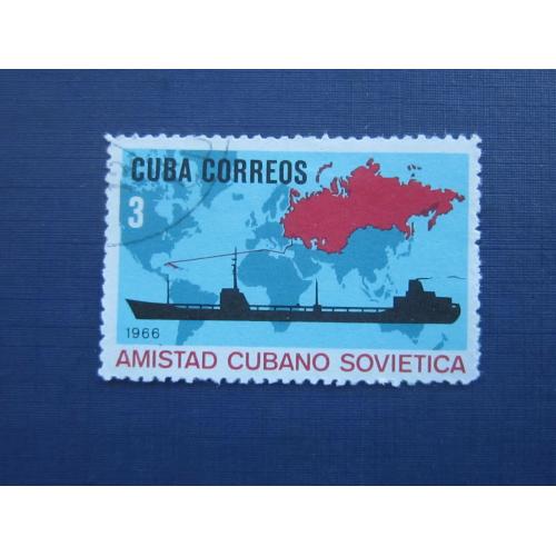 Марка Куба 1966 транспорт корабль карта СССР гаш