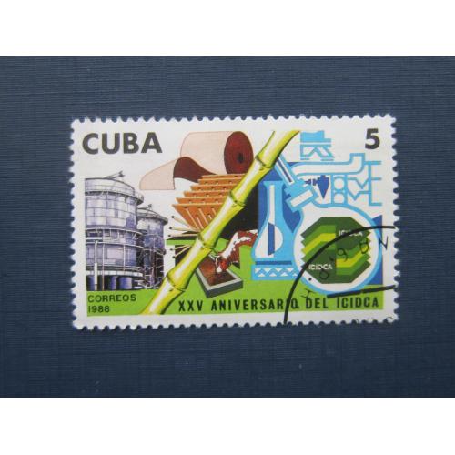 Марка Куба 1988 лёгкая промышленность флора сахарный тростник фауна корова гаш