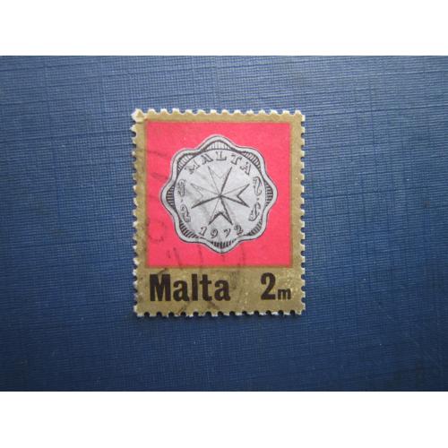 Марка Мальта 1972 монета на марке 2 милс гаш