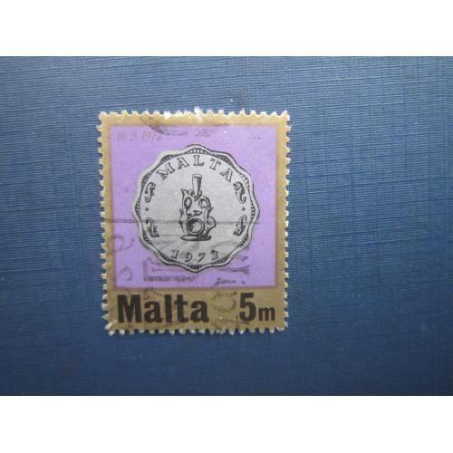 Марка Мальта 1972 монета на марке 5 милс гаш