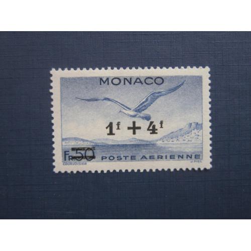 Марка Монако 1945 фауна птица чайка надпечатка 1+4/50 франк MH