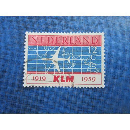 Марка Нидерланды 1959 транспорт авиация самолёт карта Авиакомпания KLM гаш