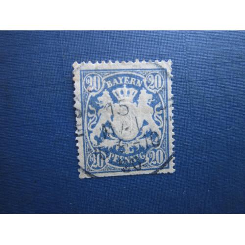 Марка Німеччина Баварія 1888 стандарт герб 20 пф перф 14 гаш