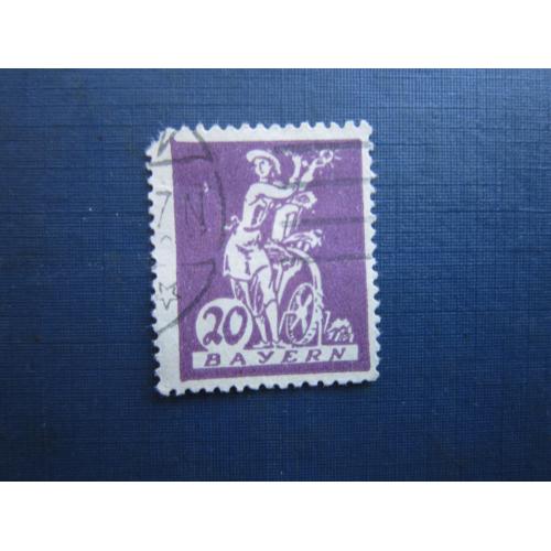 Марка Німеччина Баварія 1920 стандарт алегорія 20 пф гаш