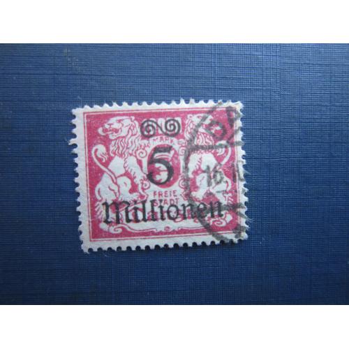 Марка Німеччина Данциг 1923 наддрук 5 млн/10000 мар гаш