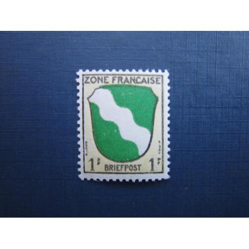 Марка Німеччина Французська зона окупації 1945 стандарт герб 1 франк MNH