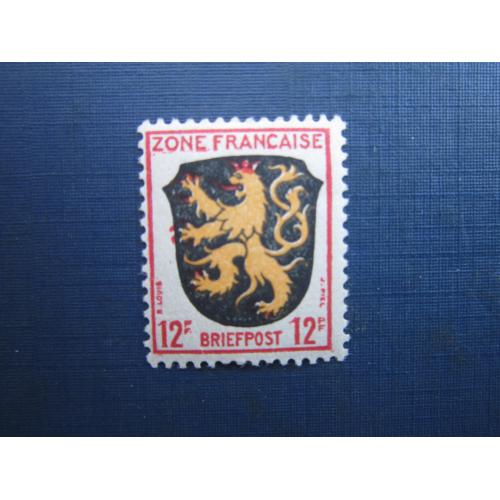 Марка Німеччина Французська зона окупації 1945 стандарт герб 12 франків MNH