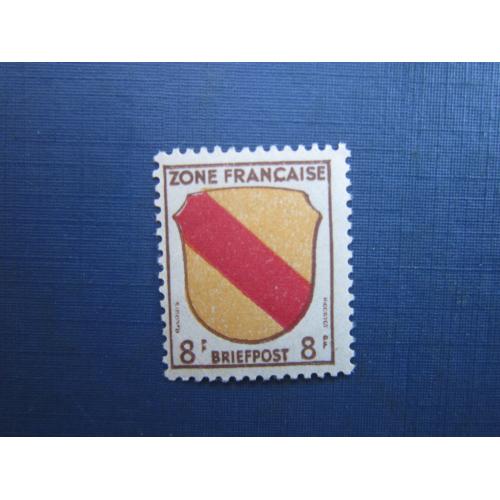 Марка Німеччина Французська зона окупації 1945 стандарт герб 8 франків MNH
