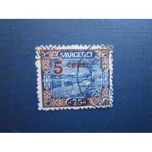 Марка Німеччина Плебісцит Саар 1921 наддрук 5 сантим/25 марок гаш