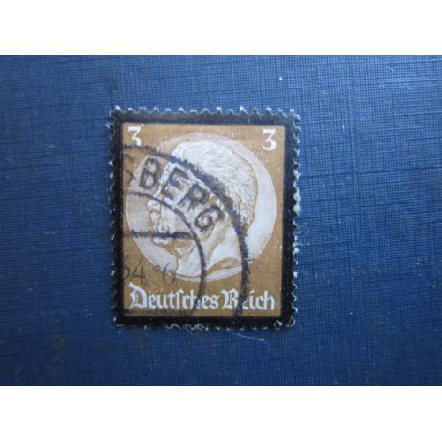 Марка Німеччина Рейх 1934 стандарт Гінденбург посмертний 3 пф гаш
