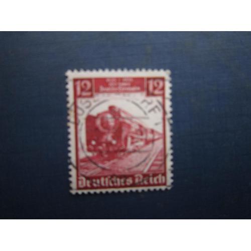 Марка Німеччина Рейх 1935 транспорт 100 років залізниця паровоз 12 пф гаш