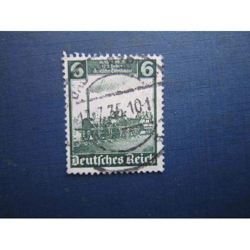 Марка Німеччина Рейх 1935 транспорт 100 років залізниця паровоз 6 пф гаш