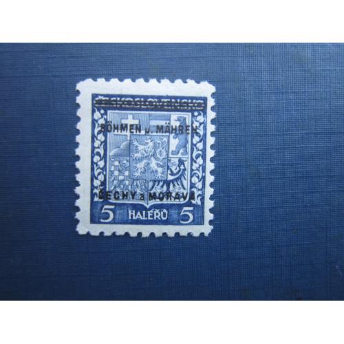 Марка Німеччина Рейх Богемія та Моравія 1939 стандарт наддрук герб 5 гелерів MNH