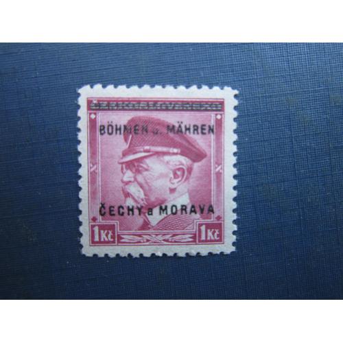 Марка Німеччина Рейх Богемія та Моравія 1939 стандарт наддрук Масарік 1 крона MNH