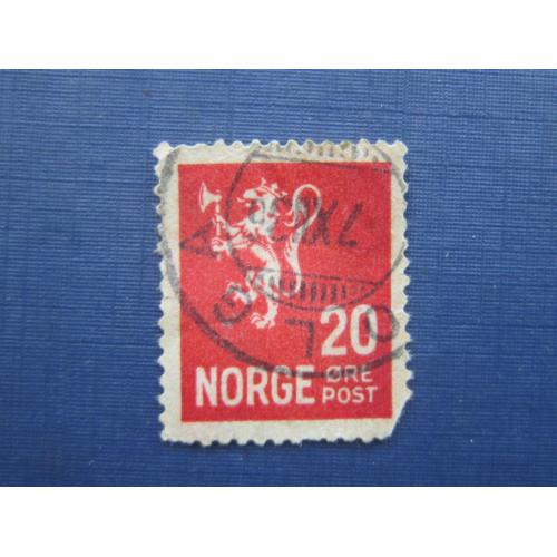 Марка Норвегия 1937 стандарт 20 эре гаш