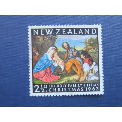 Марка Новая Зеландия 1963 искусство живопись Рождество гаш