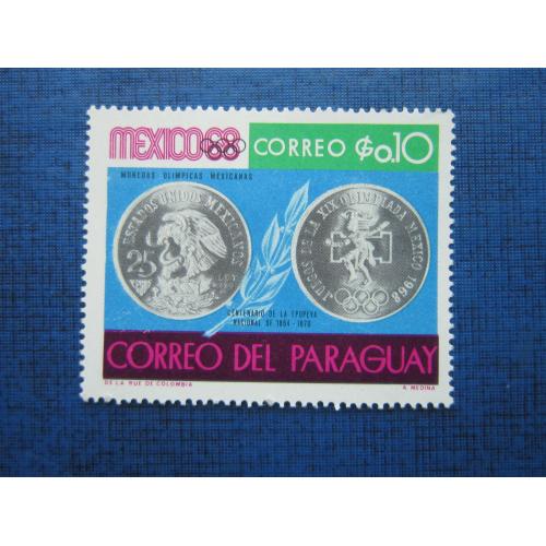 Марка Парагвай 1968 спорт Олимпиада Мехико монета Мексики MNH
