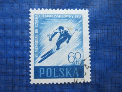 Марка Польша 1957 спорт лыжи спуск гаш