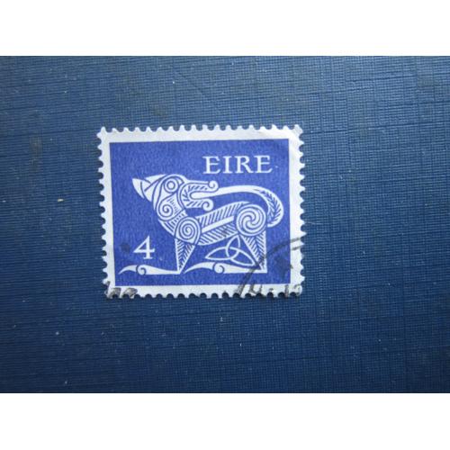 Марка Ірландія 1971 стандарт символіка фауна собака вовк 4 пен гаш