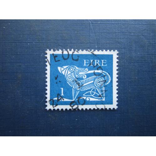 Марка Ірландія 1971 стандарт символіка фауна собака вовк 1 пен гаш