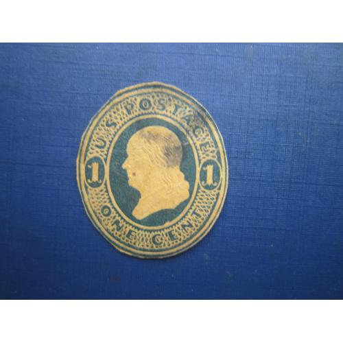 Марка США 1830-1850 стандарт Вашингтон 1 цент зелена вирізка з конверта гаш нечаста