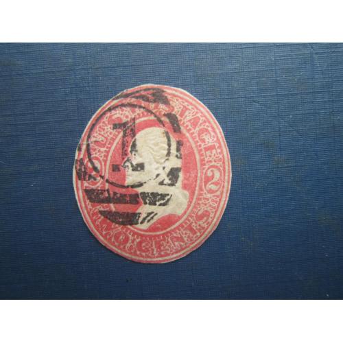 Марка США 1830-1850 стандарт Вашингтон 2 цента всередині вирізка з конверта гаш нечаста