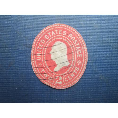Марка США 1830-1850 стандарт Вашингтон 2 цента знизу вирізка з конверта гаш нечаста