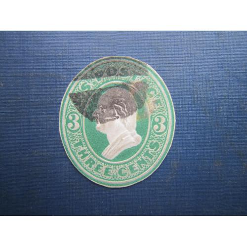 Марка США 1830-1850 стандарт Вашингтон 3 цента вирізка з конверта гаш нечаста