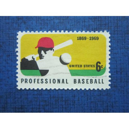 Марка США 1969 спорт бейсбол профессиональный 100 лет гаш