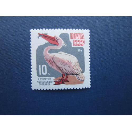 Марка СССР 1964 московский зоопарк фауна птица пеликан 10 коп с зубцами MNH
