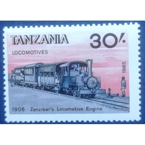 Марка Танзания 1985 транспорт поезд паровоз железная дорога MNH