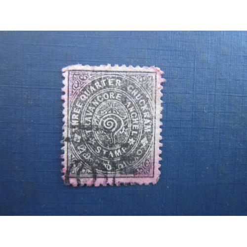 Марка Траванкор Індія 1889 стандарт 3/4 чукрам гаш