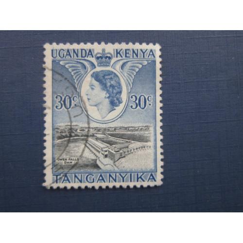 Марка Уганда Кения Танганика 1954 архитектура 30 центов гаш