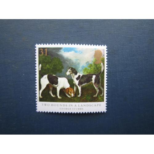 Марка Великобританія 1991 фауна собака мистецтво живопис Джордж Стаббс Два гончака MNH