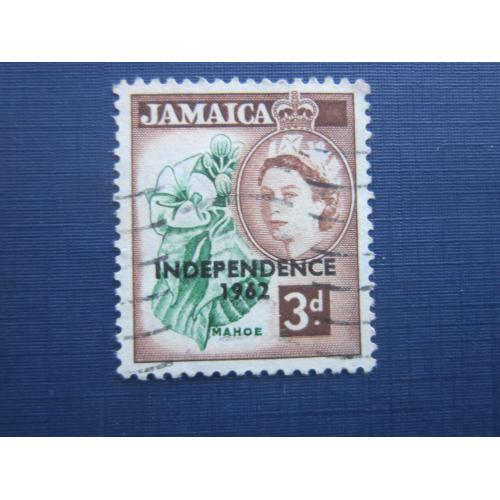 Марка Ямайка 1962 флора цветы надпечатка Независимость 3 пенса гаш