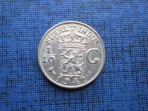 Монета 1/10 гульдена Нидерландская Индия 1942 серебро состояние